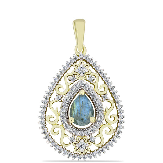 Pendente de Prata com Banho de Ouro com Labradorite e Topázio Branco