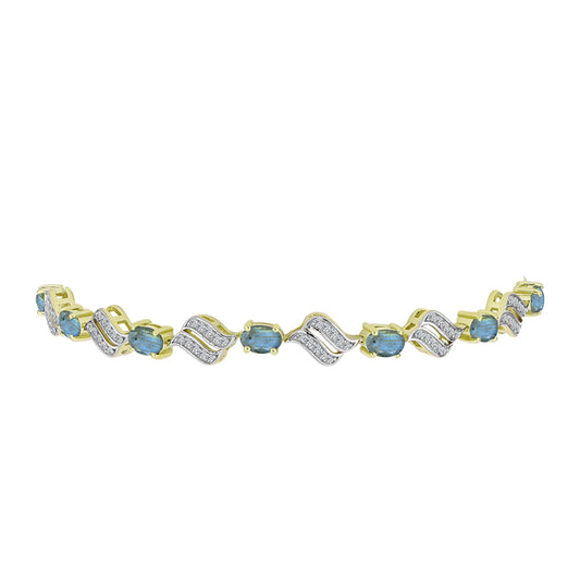 Pulseira de Prata com Banho de Ouro com Labradorite e Topázio Branco  Contraste: Cabeca de Veado (800)