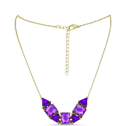 Colar de Prata com Banho de Ouro com Ágata Roxa  Contraste: Cabeca de Veado (800)