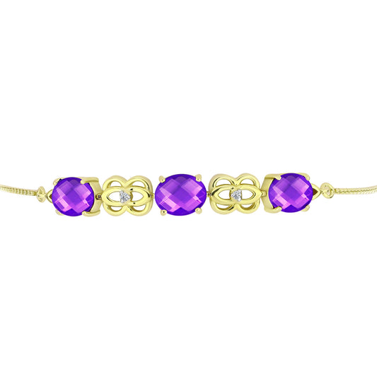 Pulseira de Prata com Banho de Ouro com Ágata Roxa e Topázio Branco  Contraste: Cabeca de Veado (800)