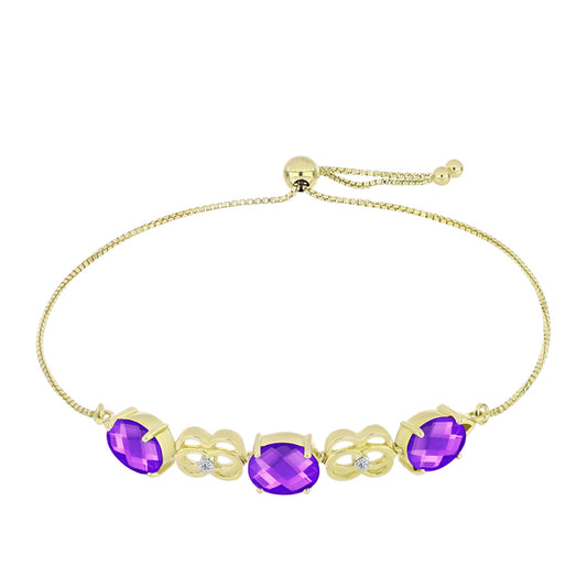 Pulseira de Prata com Banho de Ouro com Ágata Roxa e Topázio Branco  Contraste: Cabeca de Veado (800)