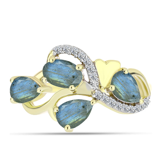 Anel de Prata com Banho de Ouro com Labradorite