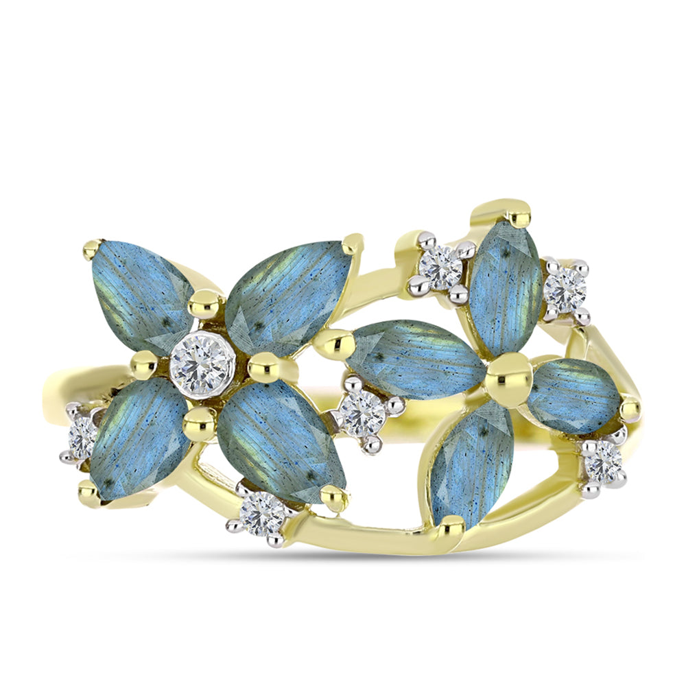 Anel de Prata com Banho de Ouro com Labradorite
