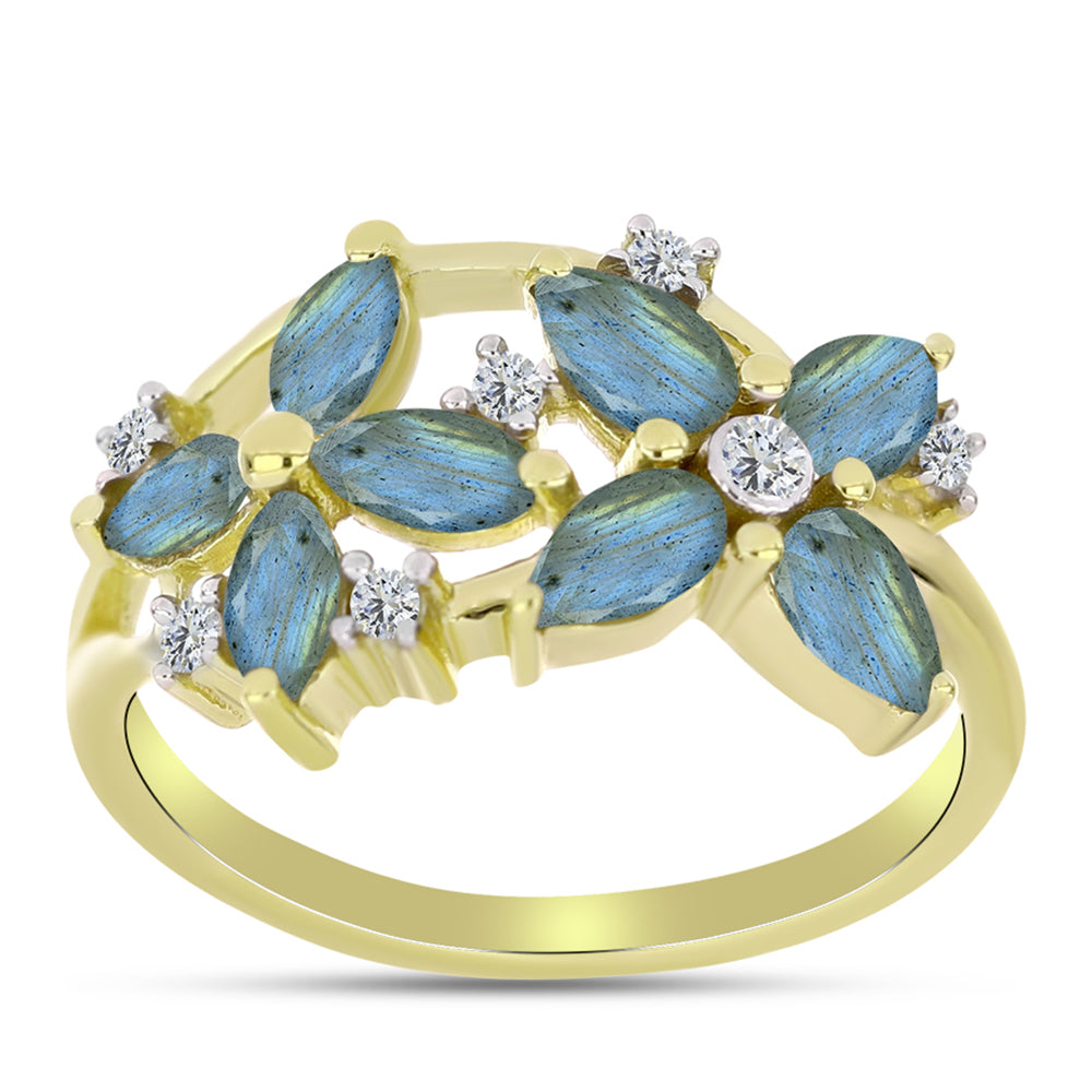 Anel de Prata com Banho de Ouro com Labradorite