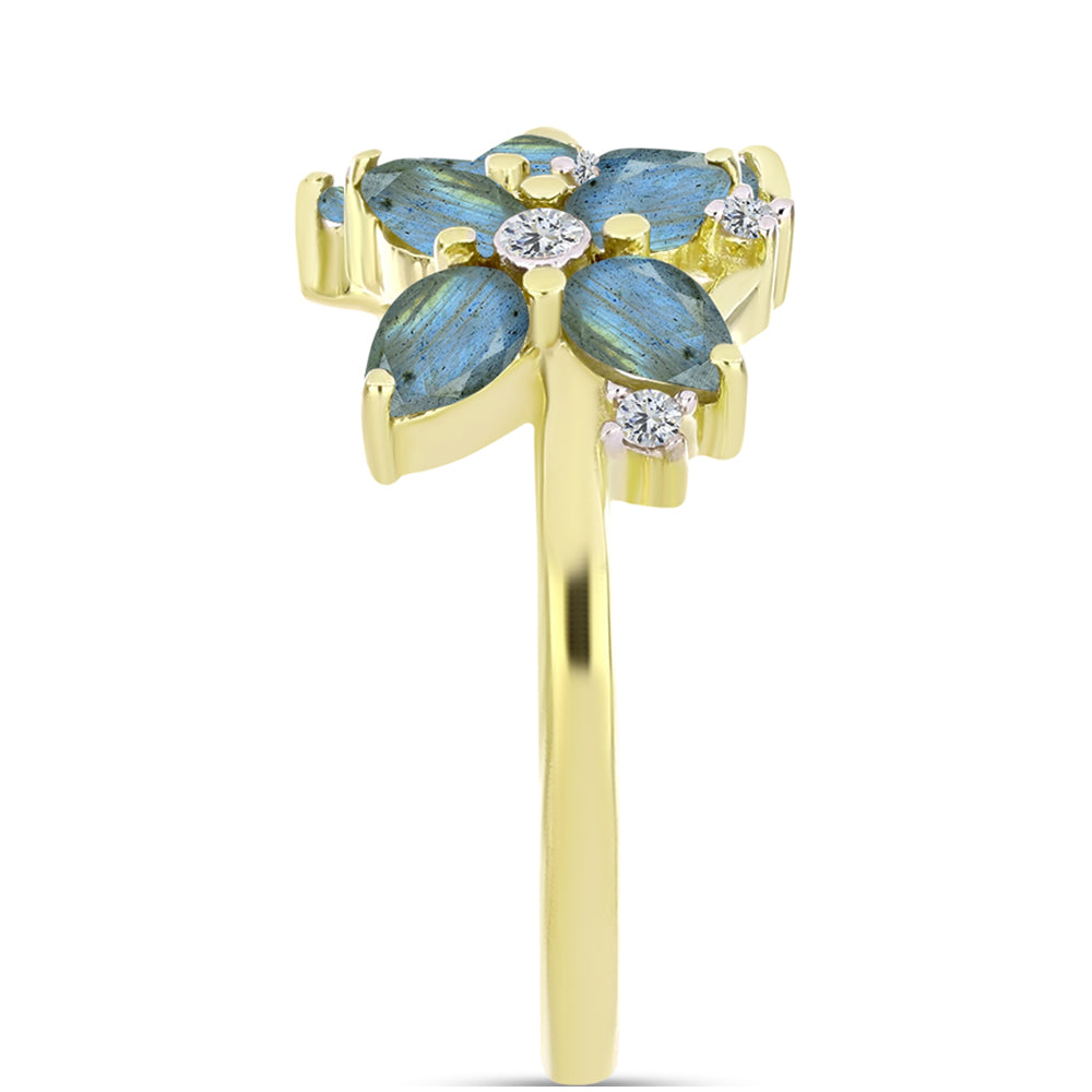 Anel de Prata com Banho de Ouro com Labradorite 4 