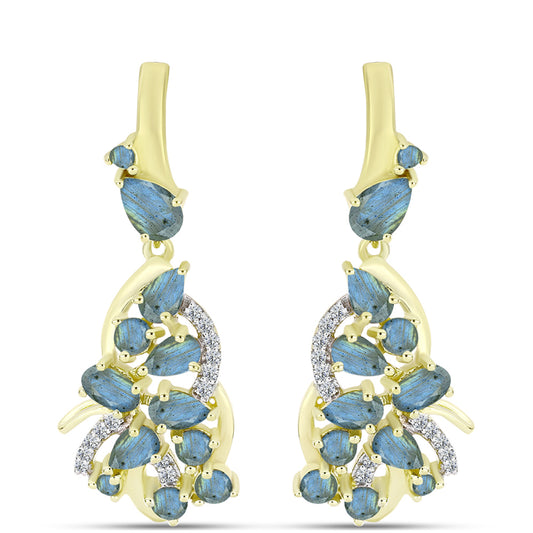 Brincos de Prata com Banho de Ouro com Labradorite  Contraste: Cabeca de Veado (800)