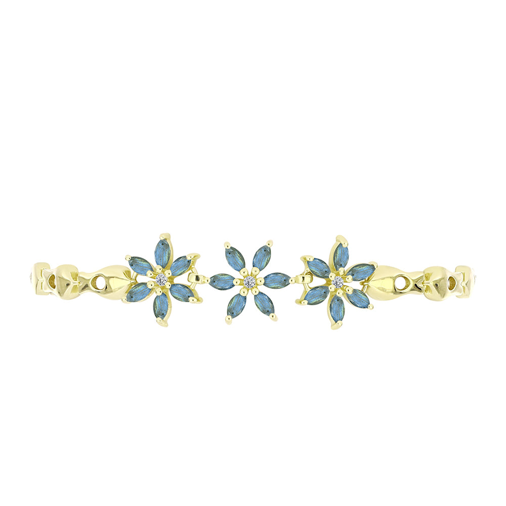 Pulseira de Prata com Banho de Ouro com Labradorite e Topázio Branco  Contraste: Cabeca de Veado (800) 2 