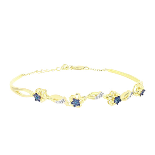 Pulseira de Prata com Banho de Ouro com Diamante Azul e Topázio Branco  Contraste: Cabeca de Veado (800)