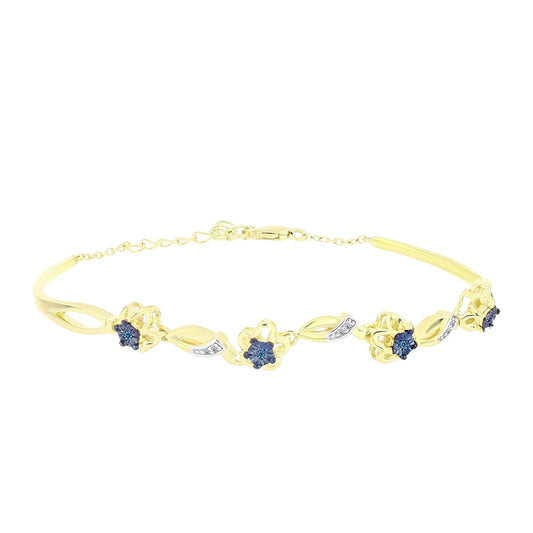 Pulseira de Prata com Banho de Ouro com Diamante Azul e Topázio Branco  Contraste: Cabeca de Veado (800)