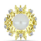 Anel de Prata com Banho de Ouro com Pérola Branca de Água Doce e Topázio Branco  Contraste: Cabeca de Veado (800)