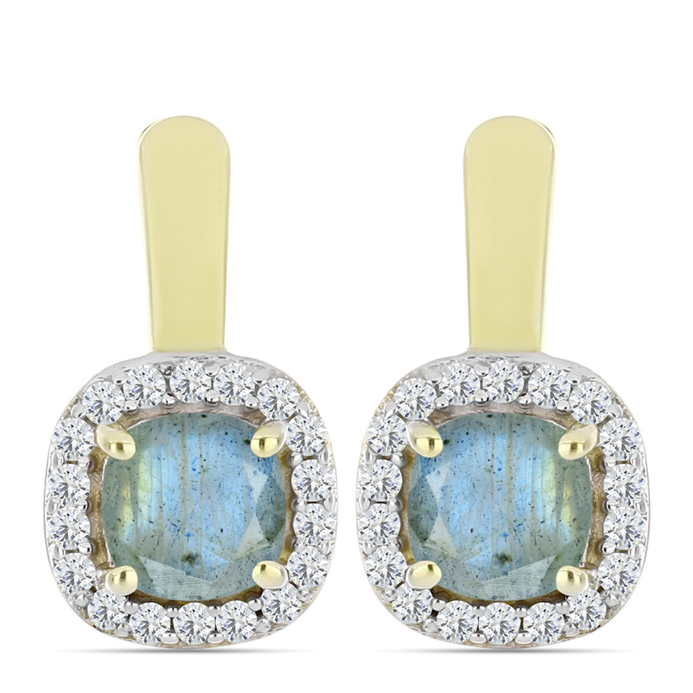 Brincos de Prata com Banho de Ouro com Labradorite e Topázio Branco