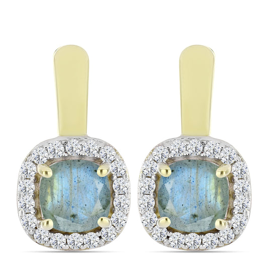 Brincos de Prata com Banho de Ouro com Labradorite e Topázio Branco