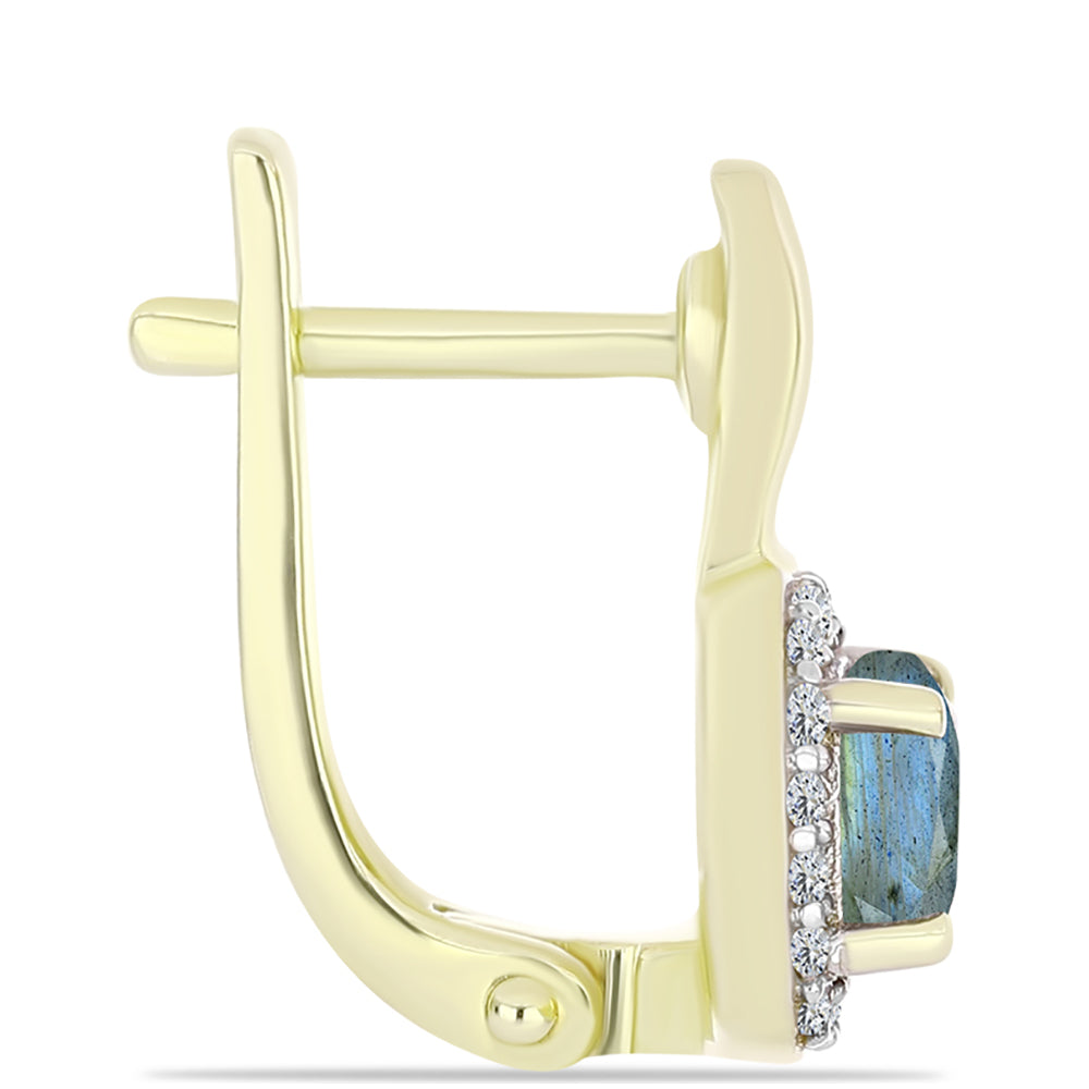 Brincos de Prata com Banho de Ouro com Labradorite e Topázio Branco 2 