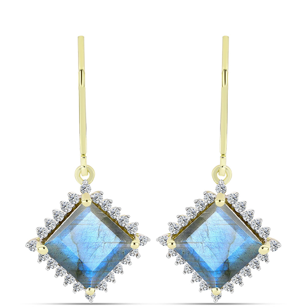 Brincos de Prata com Banho de Ouro com Labradorite e Topázio Branco