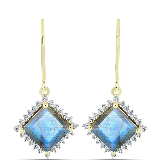 Brincos de Prata com Banho de Ouro com Labradorite e Topázio Branco