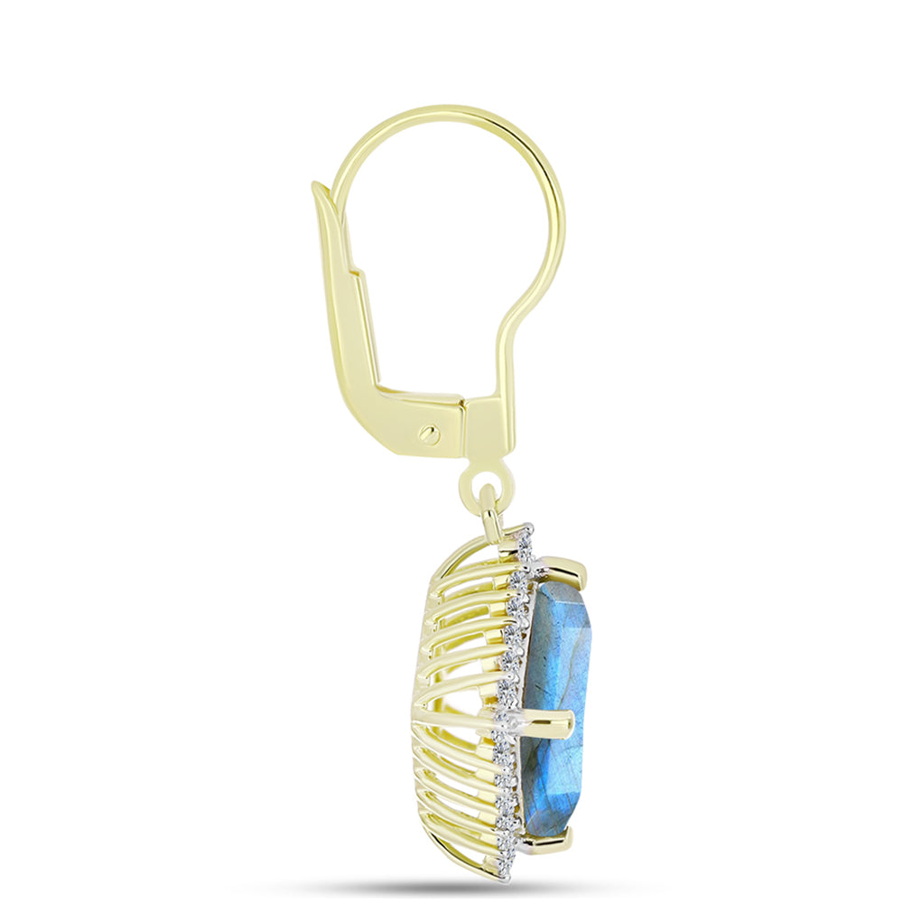 Brincos de Prata com Banho de Ouro com Labradorite e Topázio Branco 2 