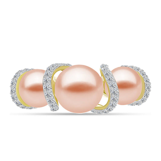 Anel de Prata com Banho de Ouro com Pérola de Água Doce Cor Pêssego e Topázio Branco  Contraste: Cabeca de Veado (800)