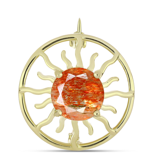 Alfinete de Prata com Banho de Ouro com Pedra do Sol de Oregon  Contraste: Cabeca de Veado (800)