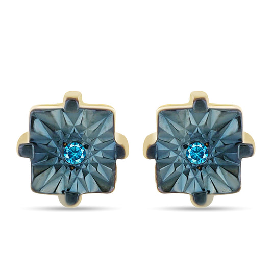 Brincos de Prata com Banho de Ouro com Diamante Azul