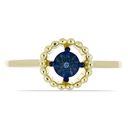 Anel de Prata com Banho de Ouro com Diamante Azul