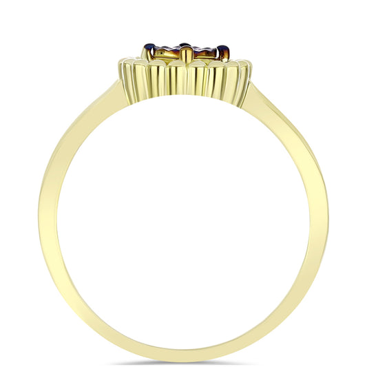 Anel de Prata com Banho de Ouro com Diamante Azul