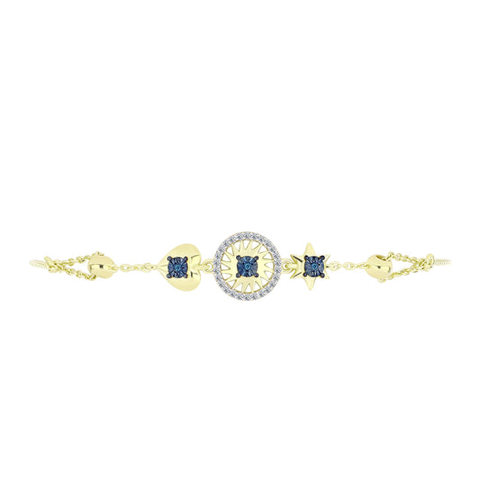 Pulseira de Prata com Banho de Ouro com Diamante Azul e Topázio Branco  Contraste: Cabeca de Veado (800)