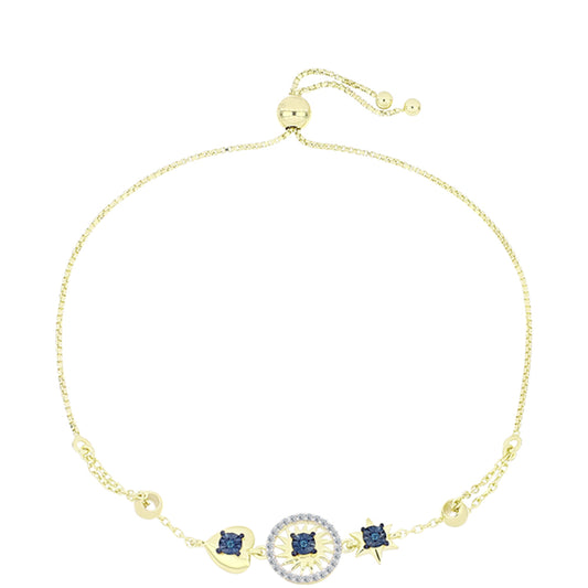 Pulseira de Prata com Banho de Ouro com Diamante Azul e Topázio Branco  Contraste: Cabeca de Veado (800)