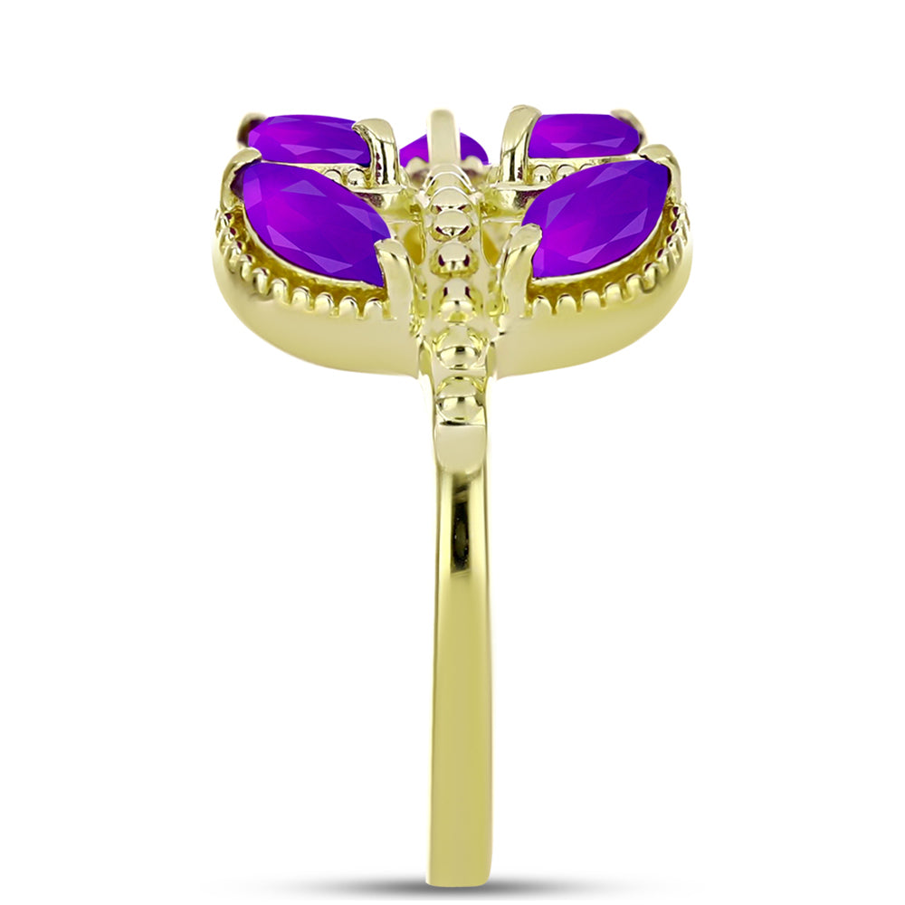 Anel de Prata com Banho de Ouro com Ágata Roxa  Contraste: Cabeca de Veado (800) 4 