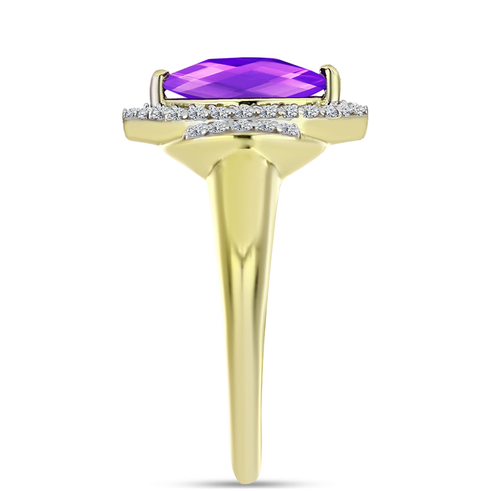 Anel de Prata com Banho de Ouro com Ágata Roxa e Topázio Branco  Contraste: Cabeca de Veado (800) 4 