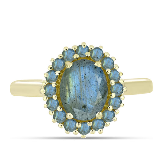 Anel de Prata com Banho de Ouro com Labradorite