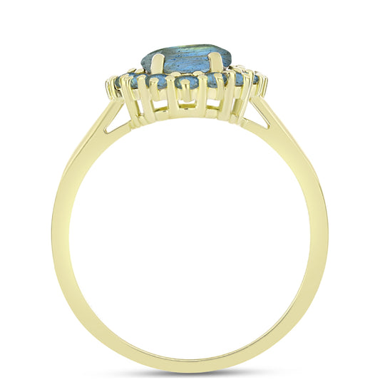 Anel de Prata com Banho de Ouro com Labradorite
