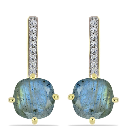 Brincos de Prata com Banho de Ouro com Labradorite e Topázio Branco