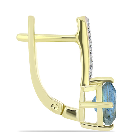 Brincos de Prata com Banho de Ouro com Labradorite e Topázio Branco