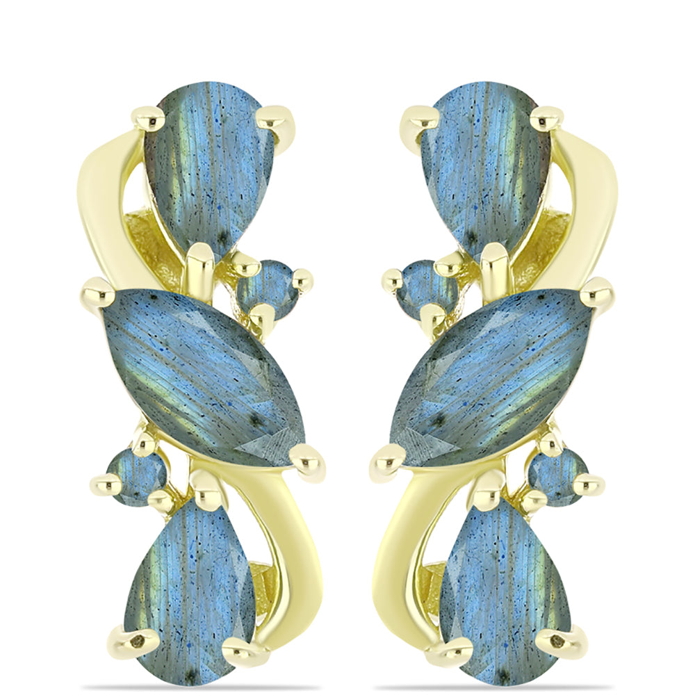 Brincos de Prata com Banho de Ouro com Labradorite