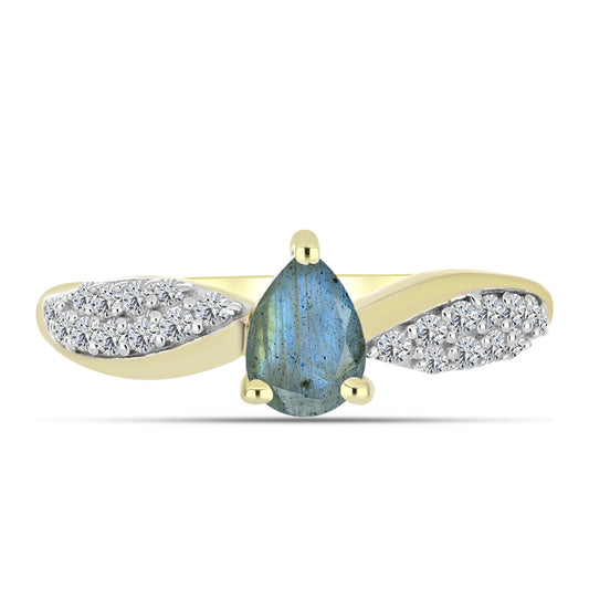 Anel de Prata com Banho de Ouro com Labradorite e Topázio Branco