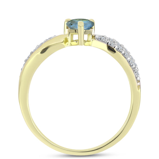 Anel de Prata com Banho de Ouro com Labradorite e Topázio Branco