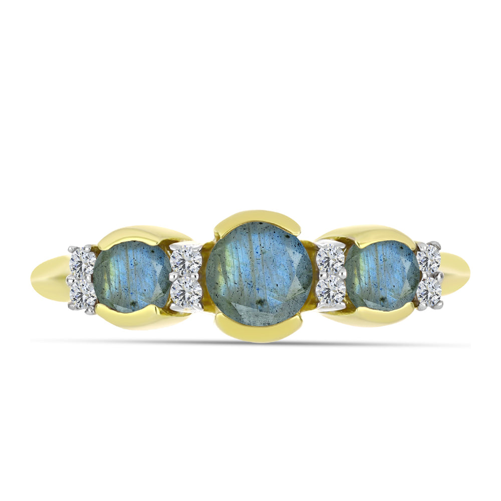 Anel de Prata com Banho de Ouro com Labradorite e Topázio Branco