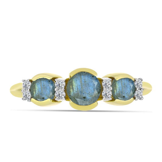 Anel de Prata com Banho de Ouro com Labradorite e Topázio Branco