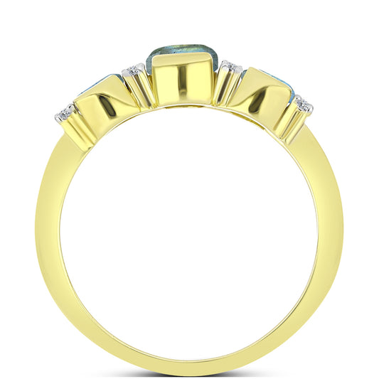 Anel de Prata com Banho de Ouro com Labradorite e Topázio Branco