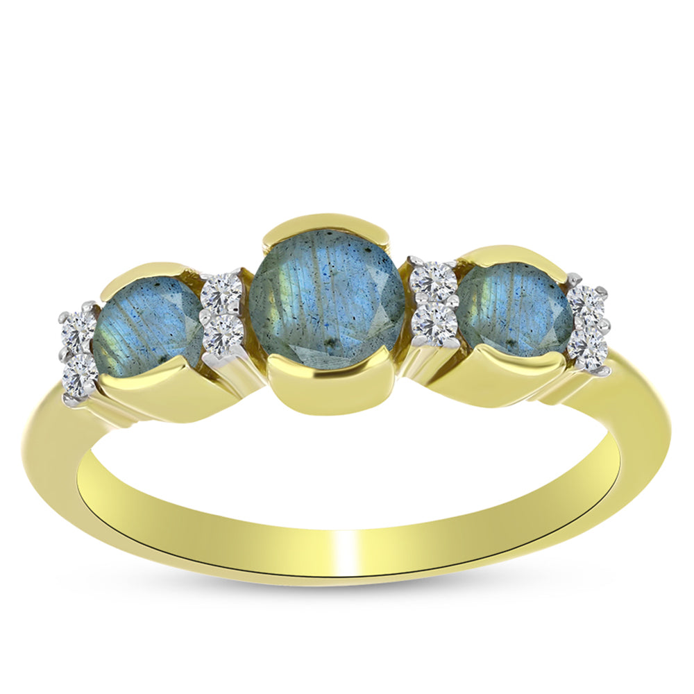 Anel de Prata com Banho de Ouro com Labradorite e Topázio Branco 3 