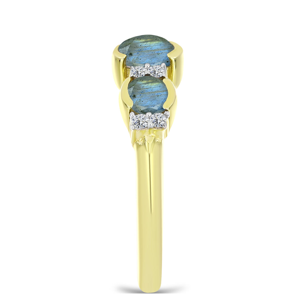 Anel de Prata com Banho de Ouro com Labradorite e Topázio Branco 4 