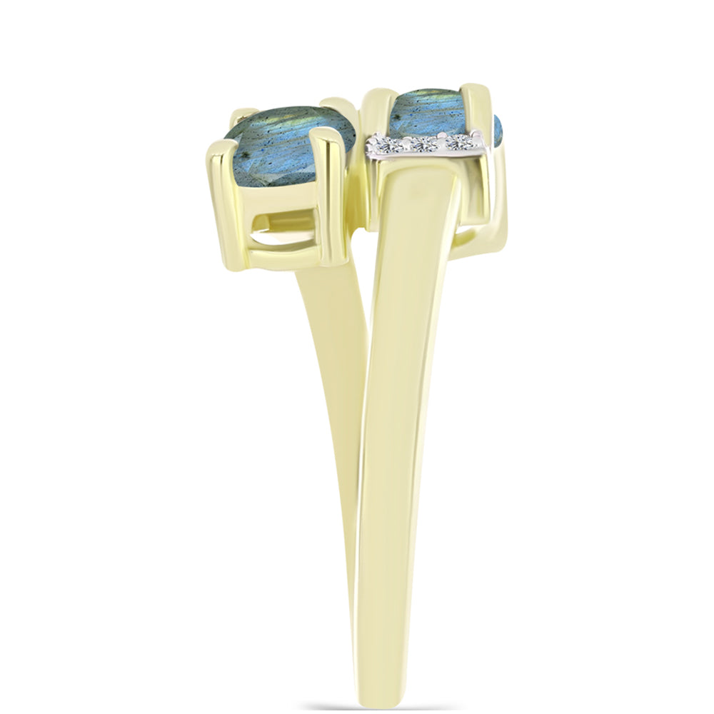 Anel de Prata com Banho de Ouro com Labradorite e Topázio Branco  Contraste: Cabeca de Veado (800)