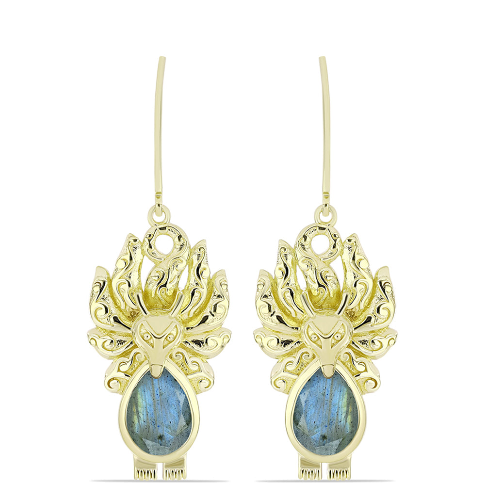 Brincos de Prata com Banho de Ouro com Labradorite  Contraste: Cabeca de Veado (800) 1 