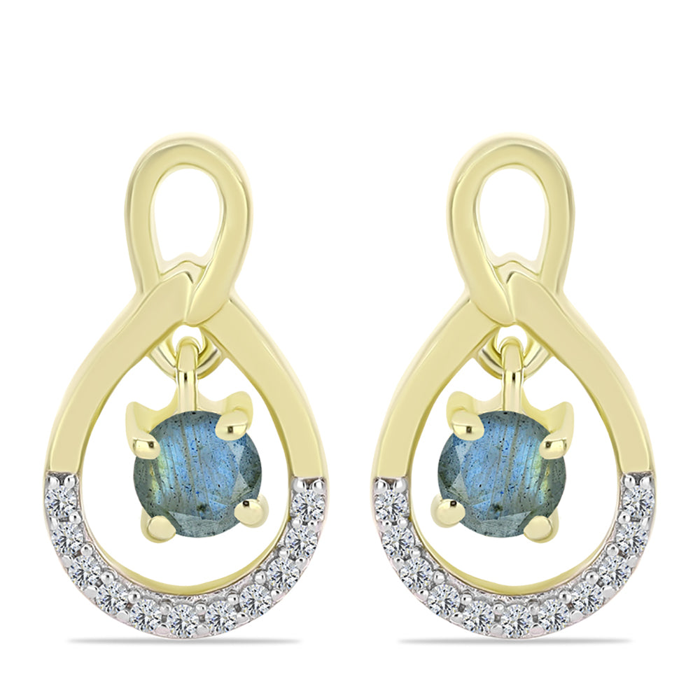 Brincos de Prata com Banho de Ouro com Labradorite e Topázio Branco