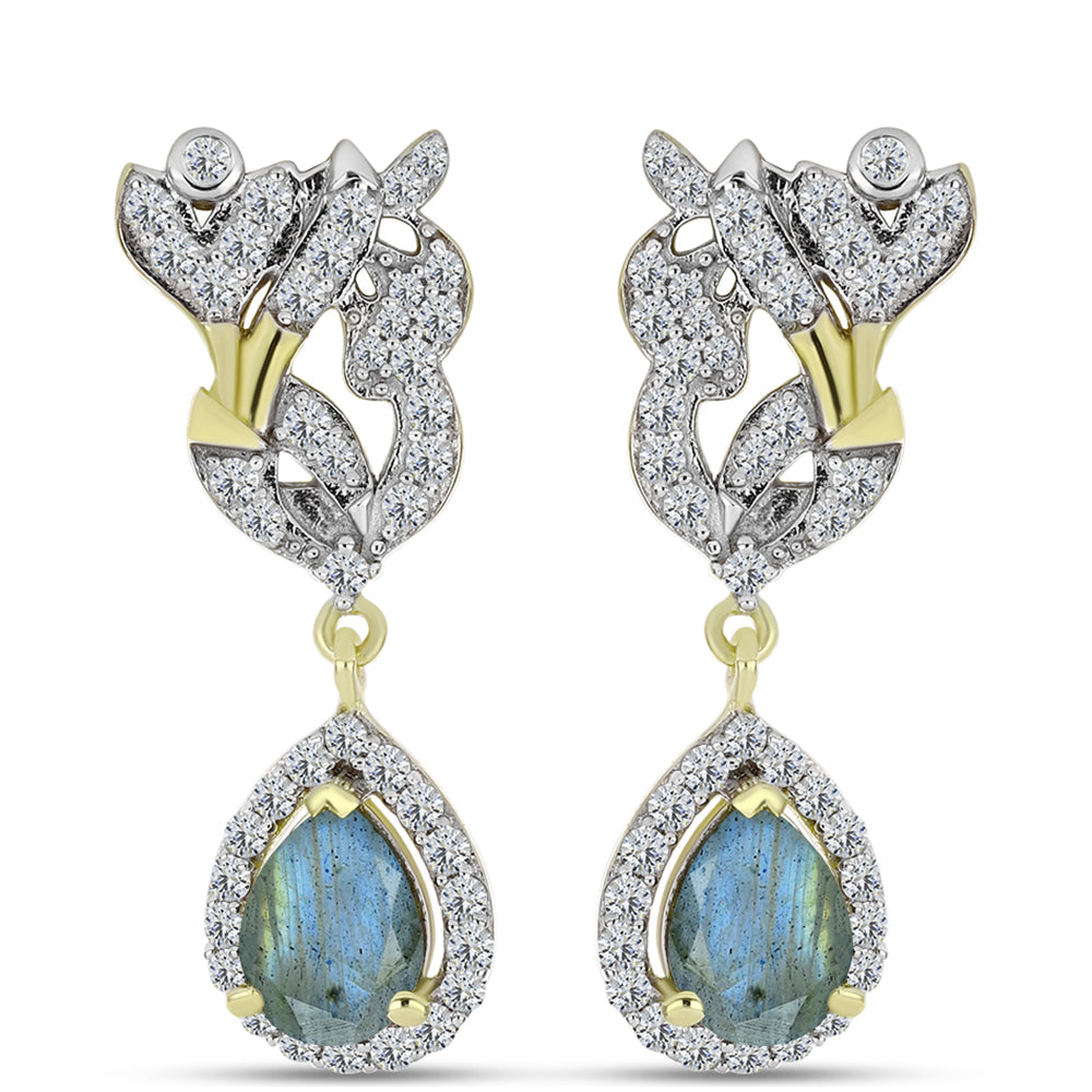 Brincos de Prata com Banho de Ouro com Labradorite e Topázio Branco 1 