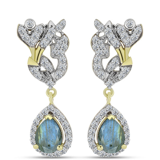 Brincos de Prata com Banho de Ouro com Labradorite e Topázio Branco