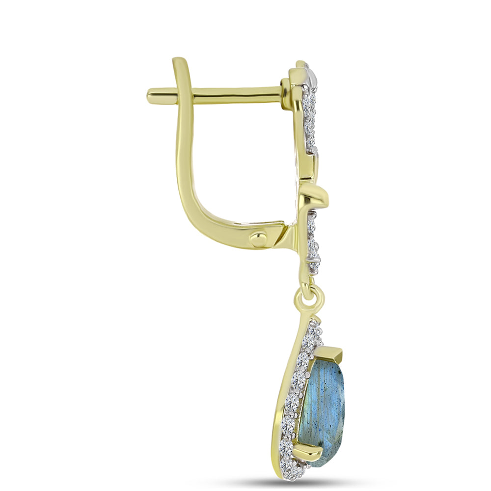 Brincos de Prata com Banho de Ouro com Labradorite e Topázio Branco