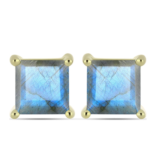 Brincos de Prata com Banho de Ouro com Labradorite