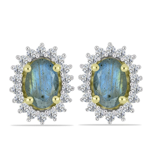 Brincos de Prata com Banho de Ouro com Labradorite e Topázio Branco