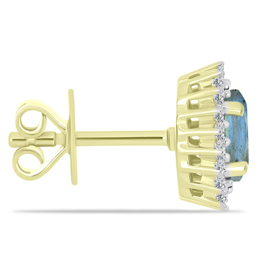 Brincos de Prata com Banho de Ouro com Labradorite e Topázio Branco